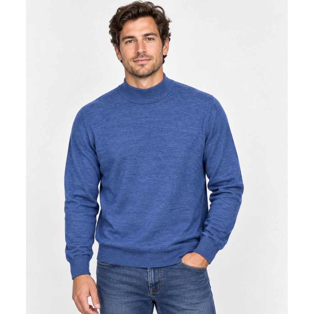 Bachrach Mens Blue 100% Fine Merino Wool Mock Neck Sweater Made in Italy Size M